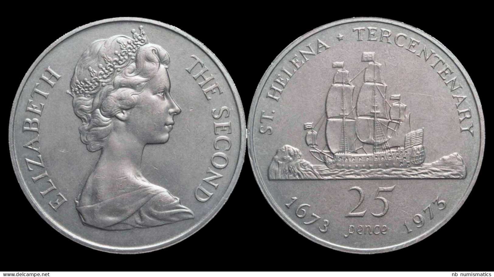 St.Helena 25 Pence 1973- Tercentenary 1673-1973 UNC - Saint Helena Island