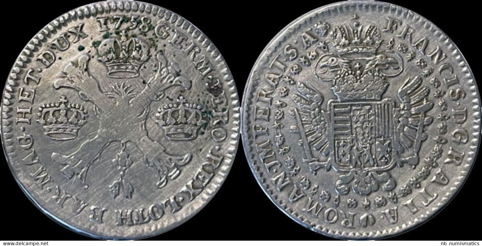 Austrian Netherlands Maria-Theresia 1/2 Kroon (couronne) 1758 - 1714-1794 Österreichische Niederlande