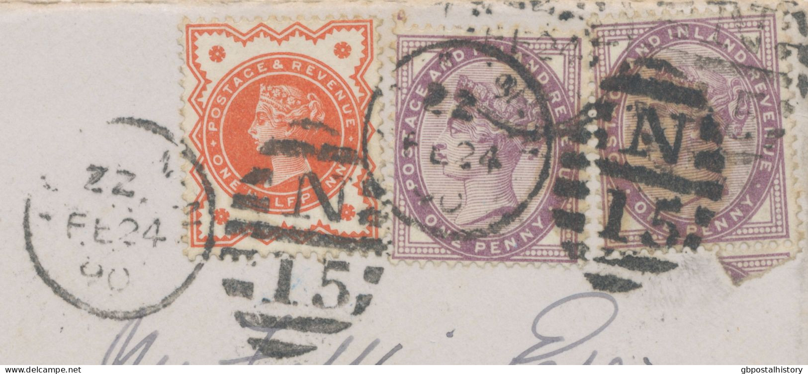 GB 1890 QV 1d Lilac 16 Dots (2x) W. Jubilee ½d Vermilion On Superb Cover (with Original Contents) W "LONDON-N / N / 15" - Lettres & Documents