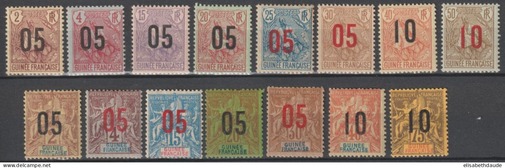 GUINEE - 1912 - SERIES COMPLETES YVERT N° 48/62 * MH - COTE = 48.5 EUR. - Neufs