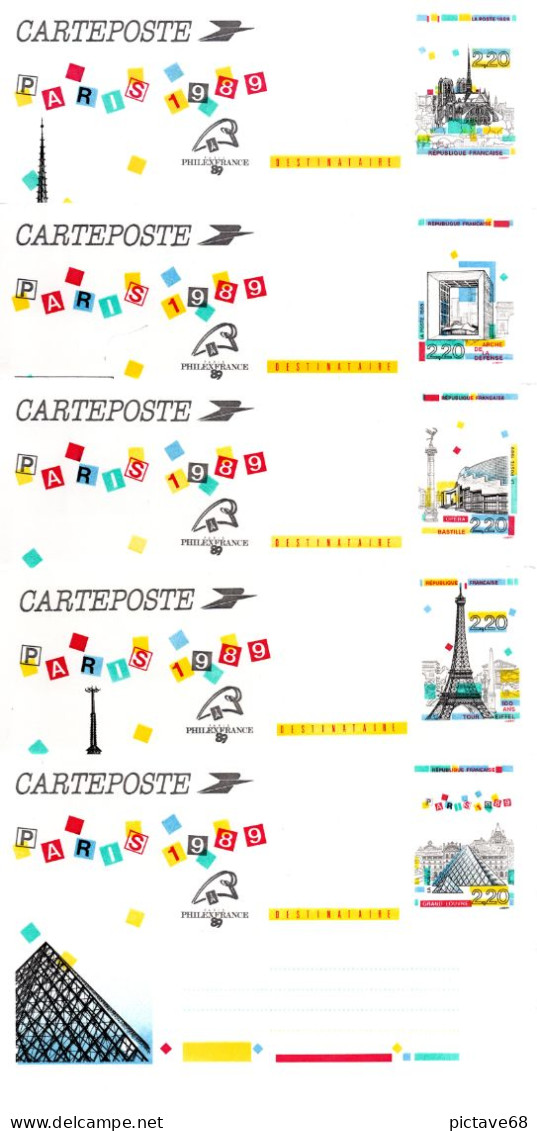 FRANCE / ENTIER POSTAL/ CARTE POSTE PARIS 1989 5 CARTES N° 2579-CP1 à 2583-CP1 - Standaardpostkaarten En TSC (Voor 1995)