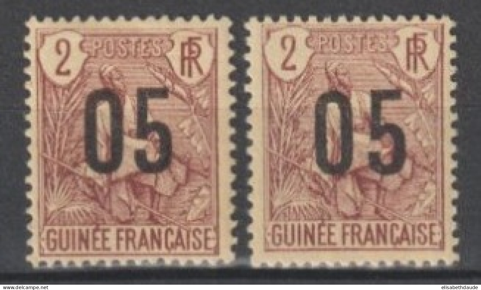 GUINEE - 1912 - YVERT N° 55A VARIETE CHIFFRE ESPACE + NORMAL ! * MH - COTE = 45.5 EUR. - Neufs