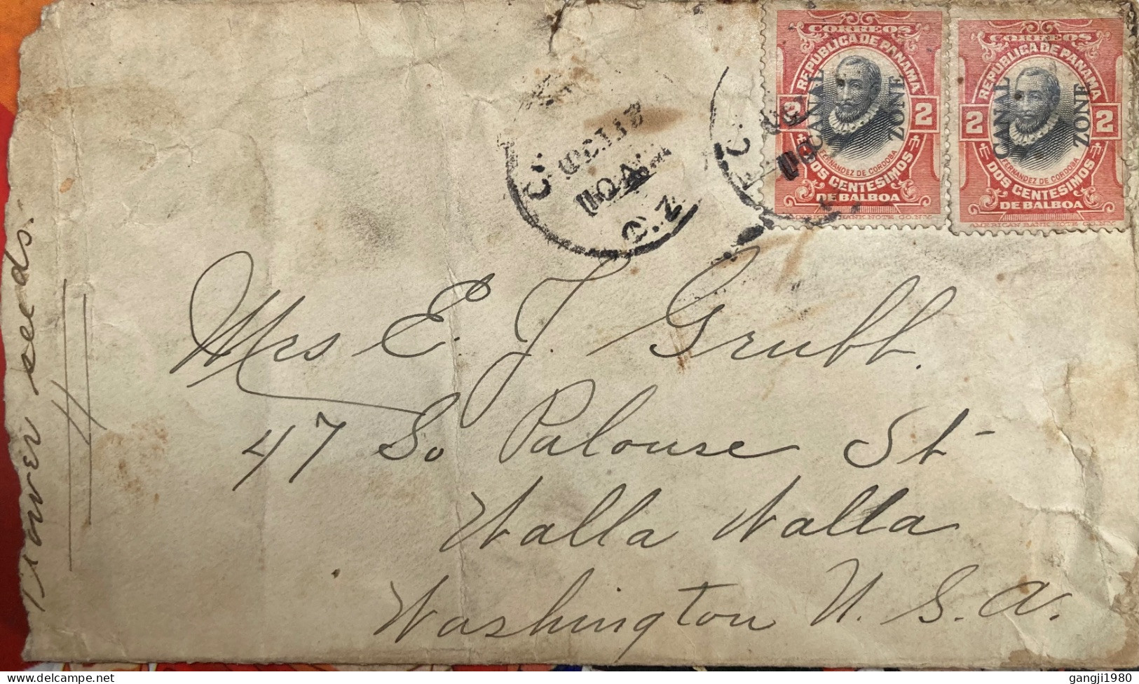 CANAL ZONE--PANAMA 1909, COVER USED TO USA, DE CORDOBA, PANAMA STAMP  OVERPRINTED  CANAL ZONE 2 STAMP. - Zona Del Canal