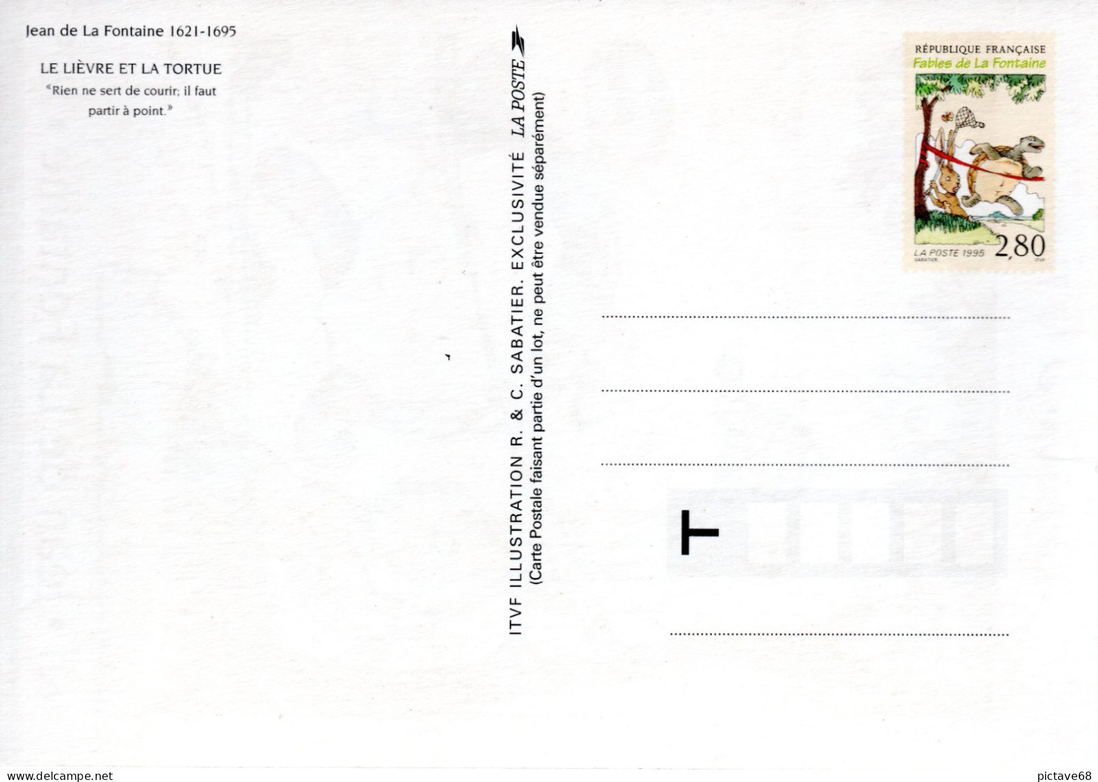 FRANCE / ENTIER POSTAL/ CARTE POSTALE JEAN DE LA FONTAINE / LE LIEVRE ET LA TORTUE NEUF - Cartes Postales Types Et TSC (avant 1995)