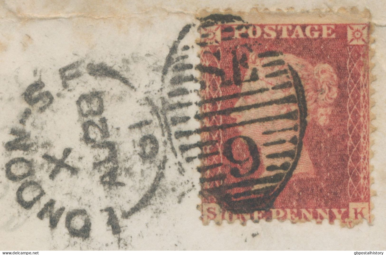 GB 1861, QV 1d Rose-red Perf. 14 (SK) On Cvr (small Faults - See Scan) With Barred Duplex-cancel "LONDON-S.E / S.E / 9" - Lettres & Documents