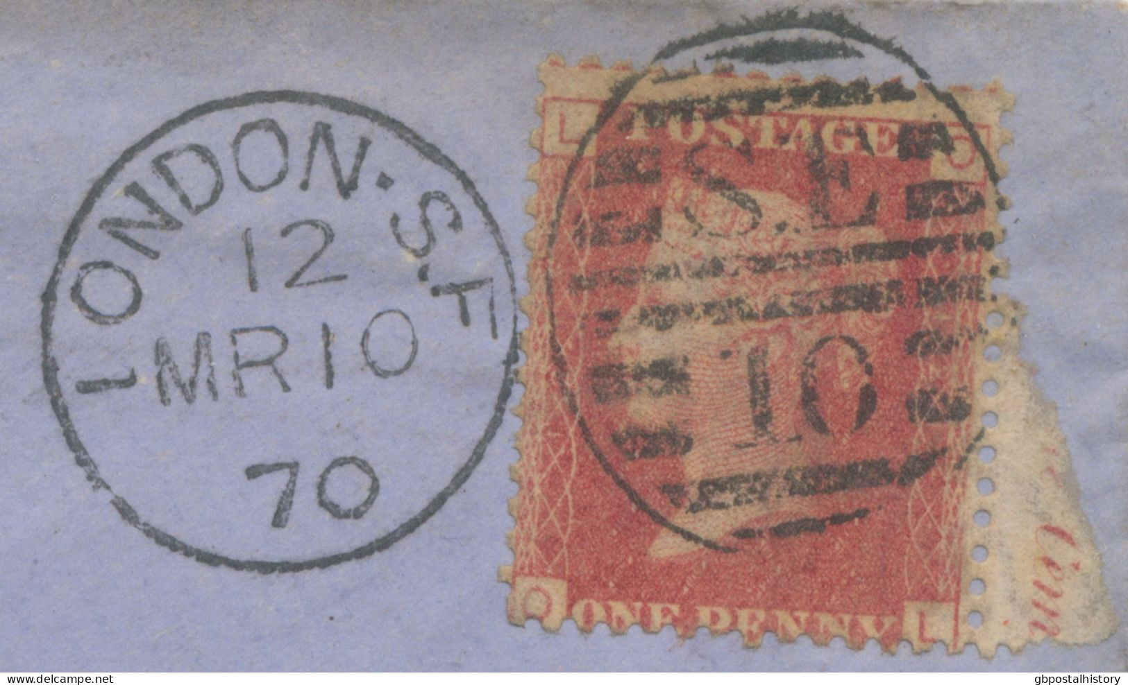 GB 1870, QV 1d Rose-red Rare Pl.121 (OL) On Fine Cvr With Barred Duplex-cancel "IONDON-S.F / S.E / 10" (= Rare POSTMARK- - Briefe U. Dokumente