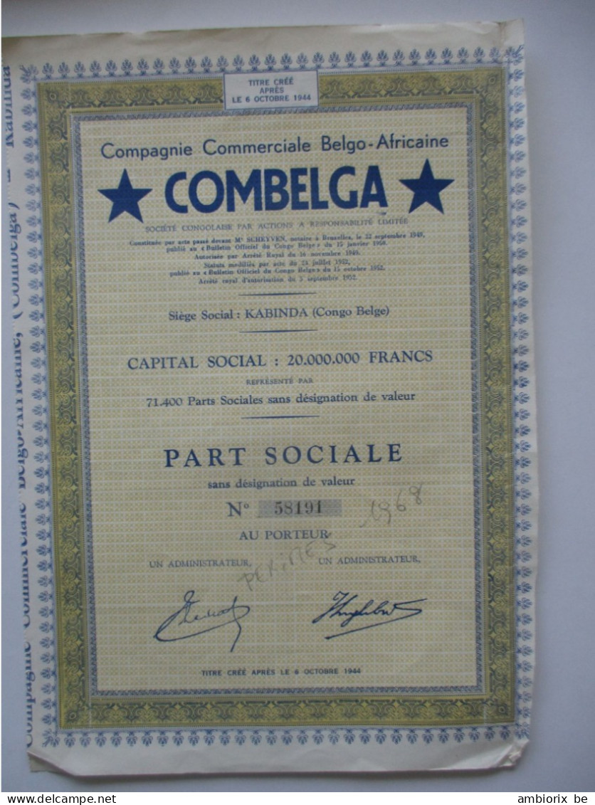 Société Commerciale Belgo-africaine -COMBELGA - 1952 KABINDA Congo Belge - Africa