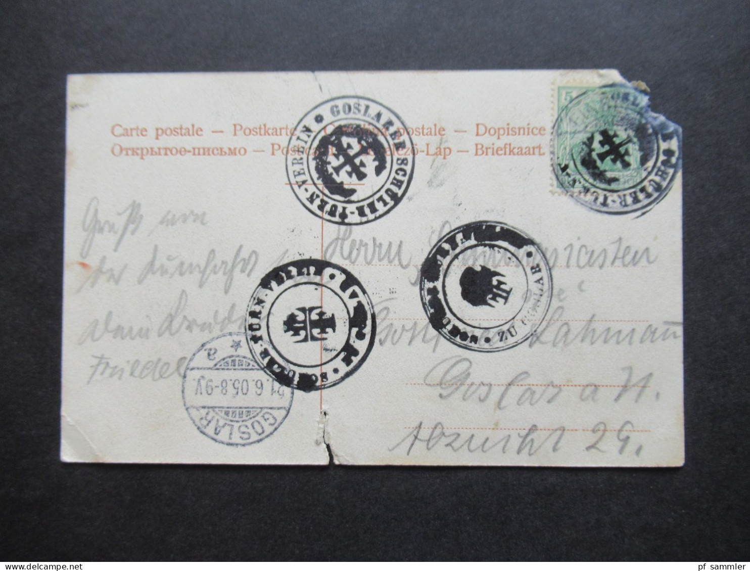 DR 1905 AK Einbeck Am Krummen Wasser Rücks. 4x Stempel Goslarer Schüler Turn Verein - Einbeck