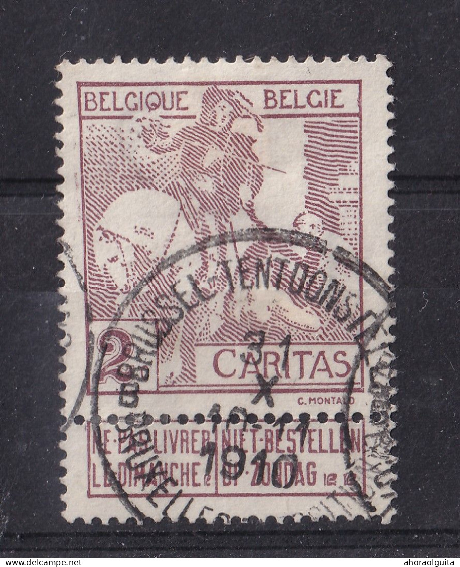 DDEE 345A - Cachet BRUXELLES EXPOSITION B 1910 Sur Timbre Caritas 2 Centimes - COB 95 EUR - Autres & Non Classés