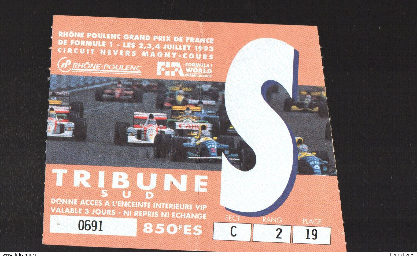 'sport Automobile)  Nevers Magny-Court ! Billet GRAND PRIX DE FRANCE F1 1993   (PPP42286) - Automobile - F1