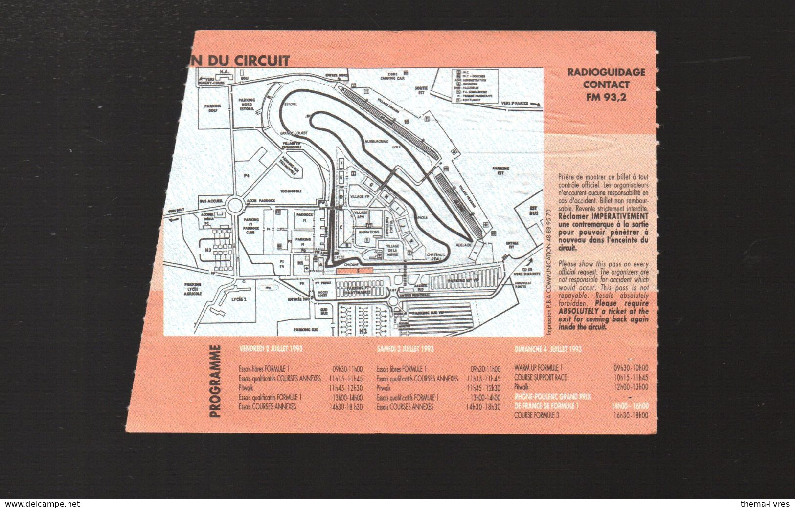 'sport Automobile)  Nevers Magny-Court ! Billet GRAND PRIX DE FRANCE F1 1993   (PPP42286) - Automobilismo - F1