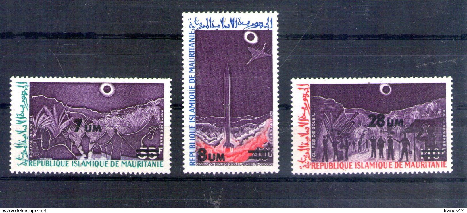Mauritanie. Poste Aérienne. Observation D'éclipse Totale Du Soleil Surchargés En 1974 - Mauritanie (1960-...)