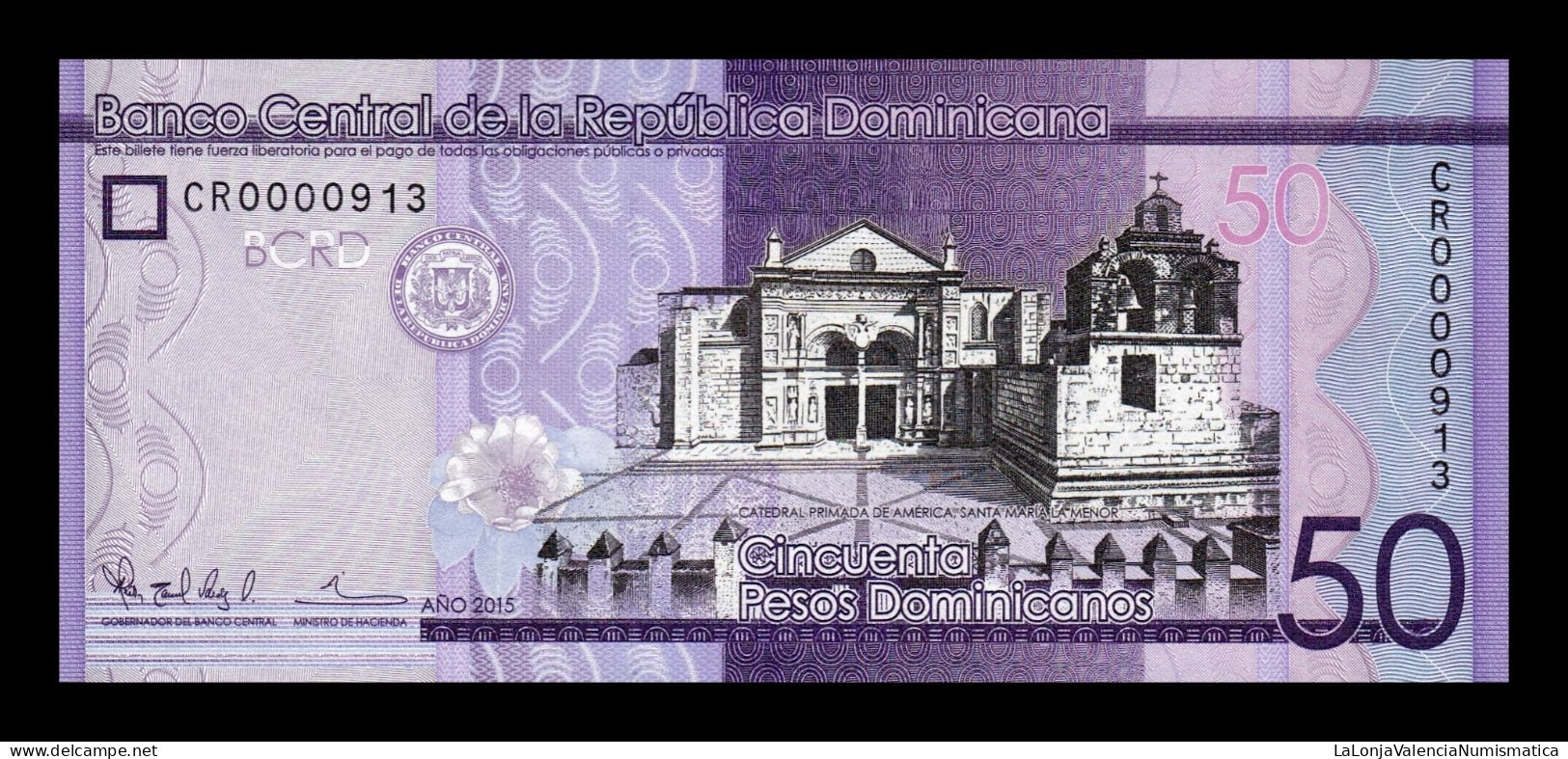 República Dominicana 50 Pesos Dominicanos 2015 Pick 189b Low Serial 913 Sc Unc - Dominikanische Rep.