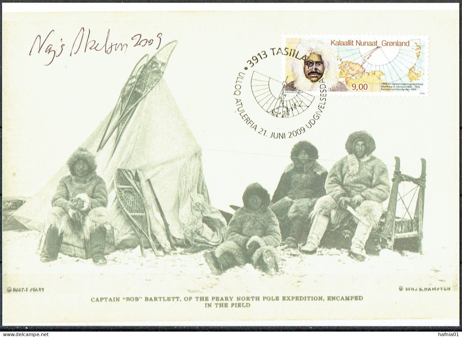 Greenland 2009. 100 Anniv North Pole Expedition By Matthew Henson & Robert E. Peary Michel 535 Maxi Card.. Signed. - Maximum Cards