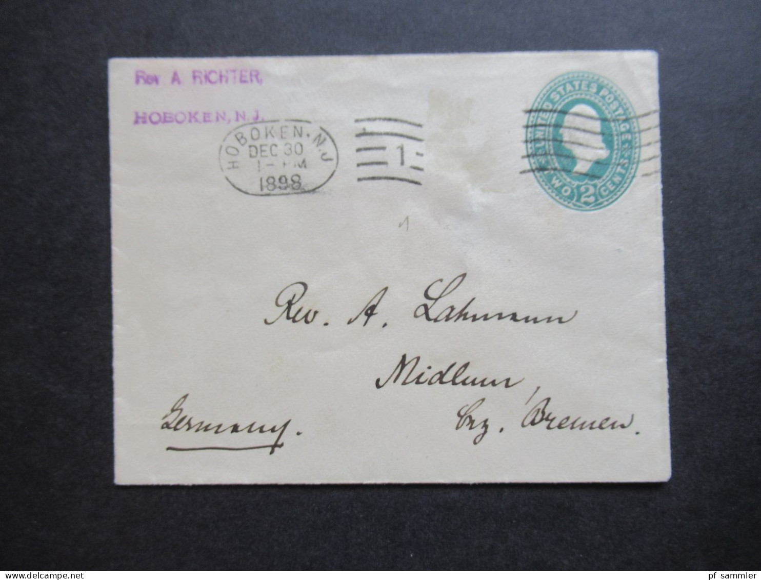 USA 1898 GA Umschlag Stempel Hoboken NJ Nach Midlum Mit Ank. Stp. KOS Kreisobersegmentstempel Midlum (BZ Bremen) - Covers & Documents