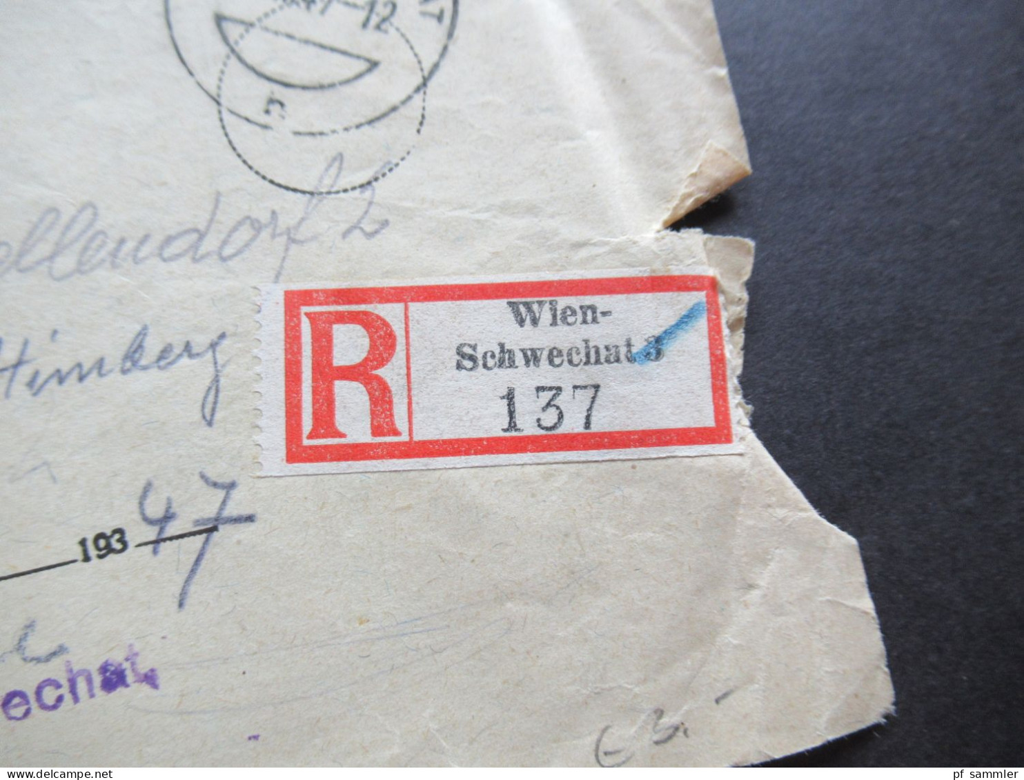 13.8.1947 Österreich Rsb Rückschein Des Bezirksgericht Schwechat / Einschreiben Wien Schwechat 3 - Storia Postale