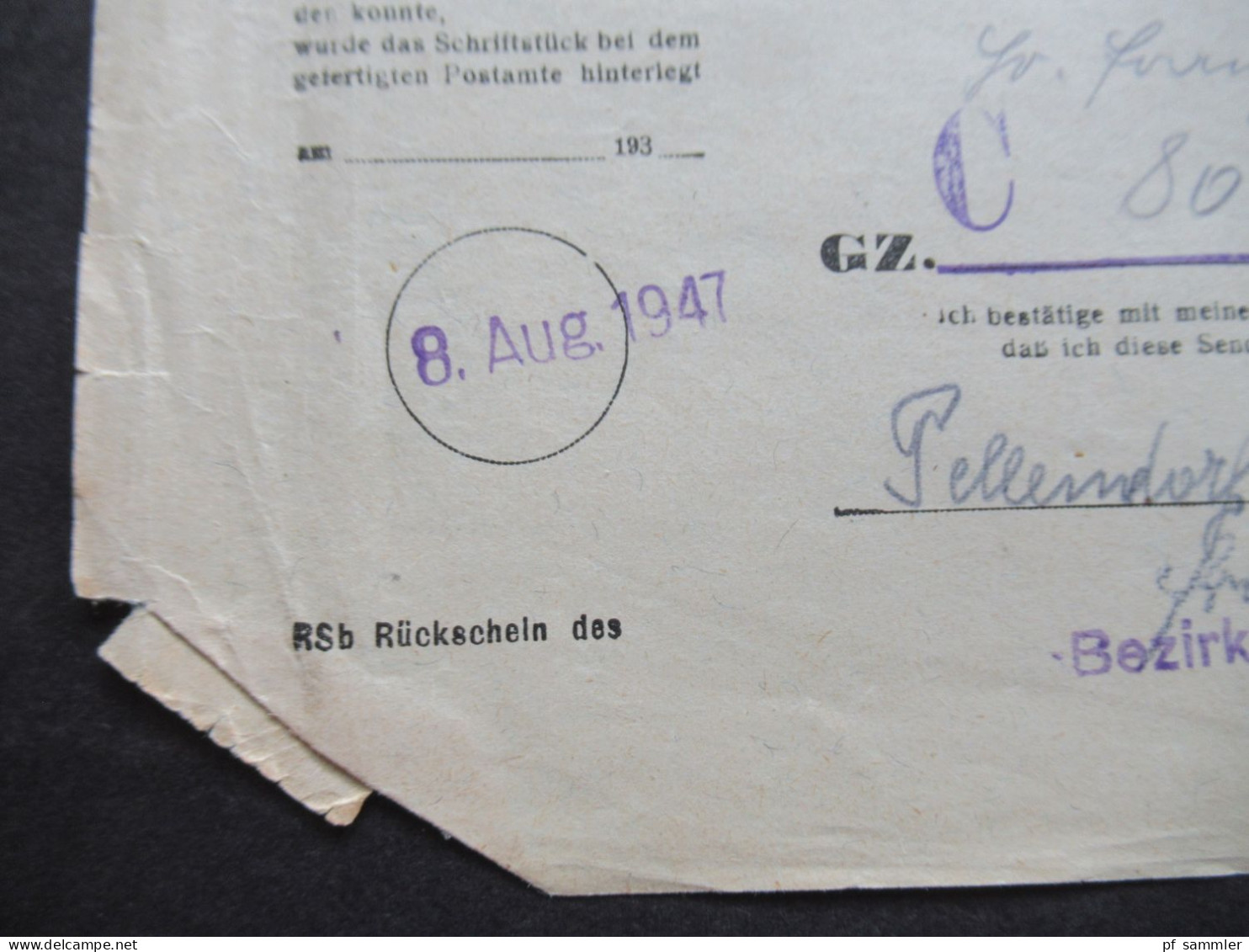 13.8.1947 Österreich Rsb Rückschein Des Bezirksgericht Schwechat / Einschreiben Wien Schwechat 3 - Lettres & Documents