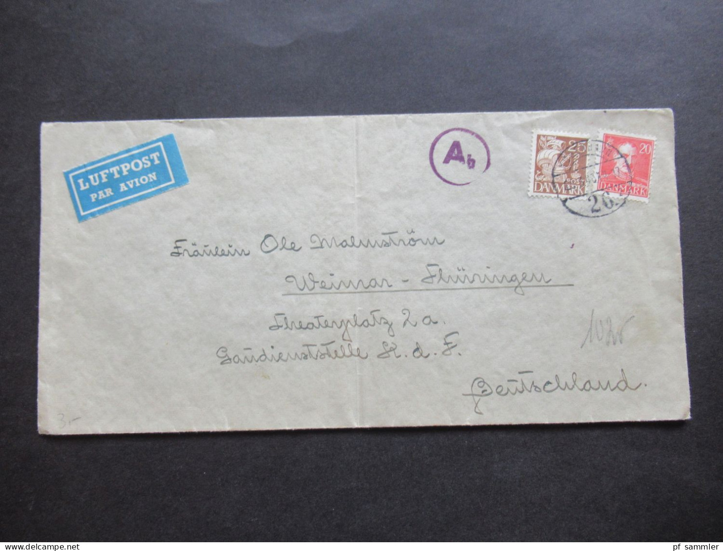 Dänemark 1943 Zensurbeleg Stempel Ab / Zensur Der Wehrmacht / Luftpost Kopenhagen - Weimar Thüringen - Storia Postale