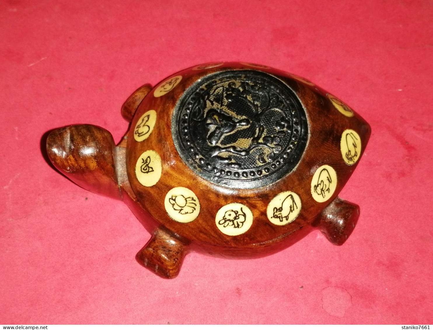 TRES BELLE TORTUE BOUSSOLE ASIATIQUE EN BOIS ET OS CALENDRIER PERPETUEL A DATER VOIR PHOTOS - Aziatische Kunst