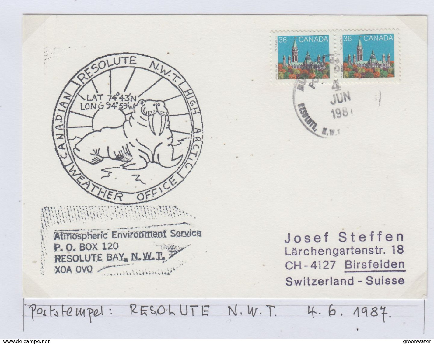 Canada Resolute Weather Office Ca Resolute 4 JUN 1987  (BS179C) - Forschungsstationen & Arctic Driftstationen