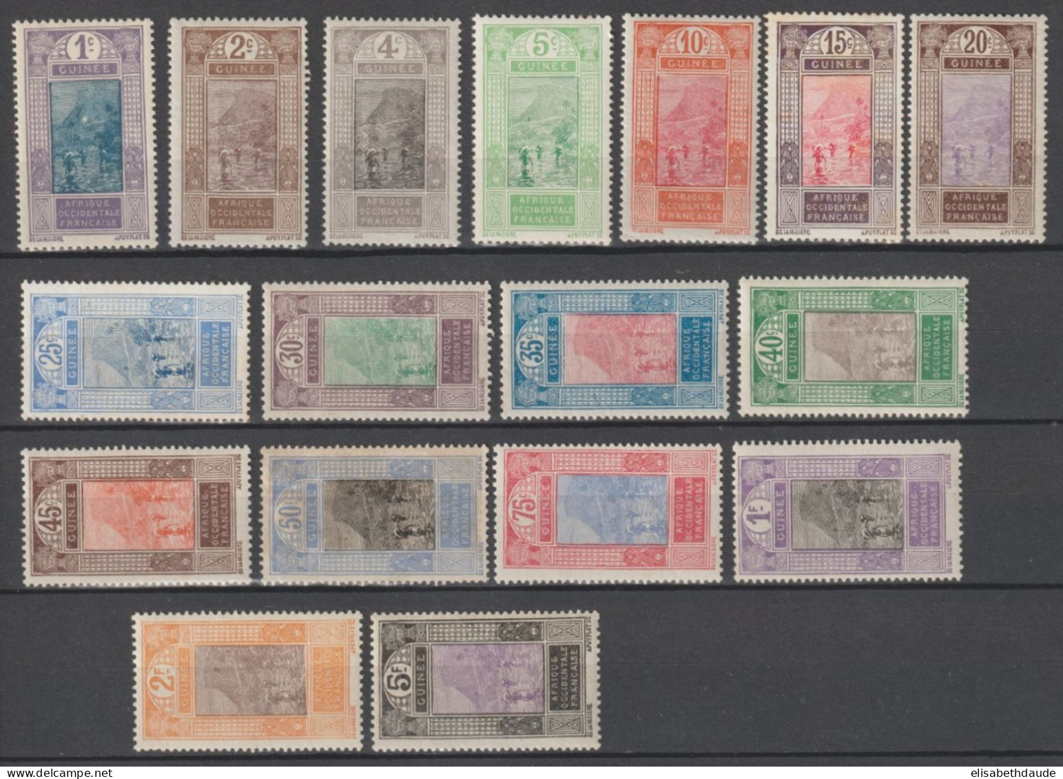 GUINEE - 1913 - SERIE COMPLETE YVERT N°63/79 * MH (ADHERENCES SUR LE 75c) - COTE = 48 EUR - Ongebruikt