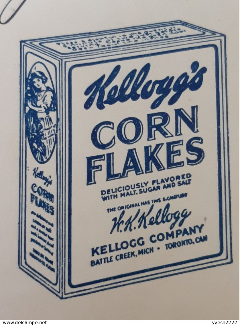 Norvège 1929. Carte Postale Annonce, Vendue à Tarif Réduit. Kellogg's Corn Flakes, Maïs, Malt, Sucre, Sel - Alimentation