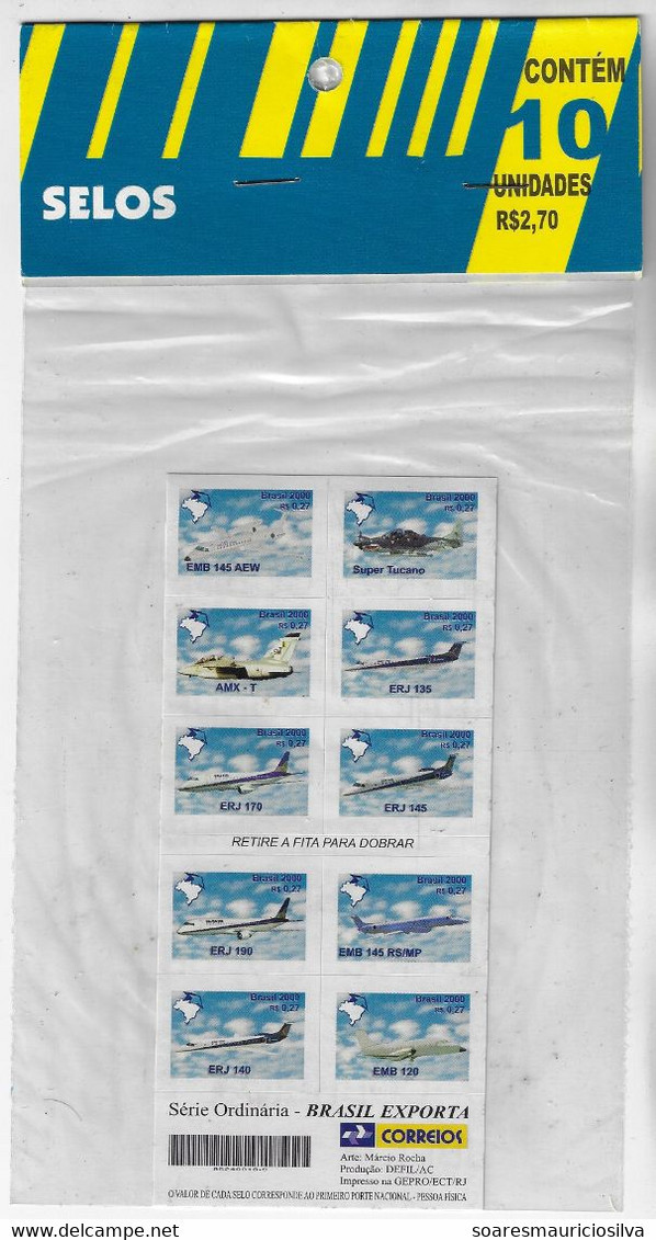 2000 Complete Booklet 10 Stamp Brazil Exports Airplane Brazilian Aeronautical Company EMBRAER Transport Civil & Military - Cuadernillos