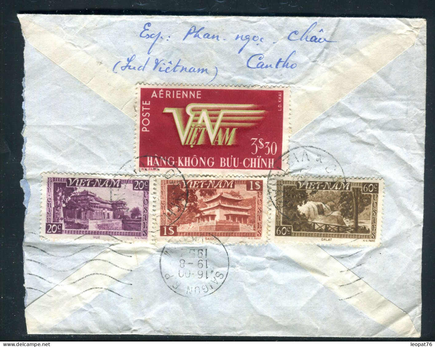Vietnam - Enveloppe De Cantho Pour Paris Par Avion En 1952, Affranchissement Au Verso  - M 94 - Vietnam