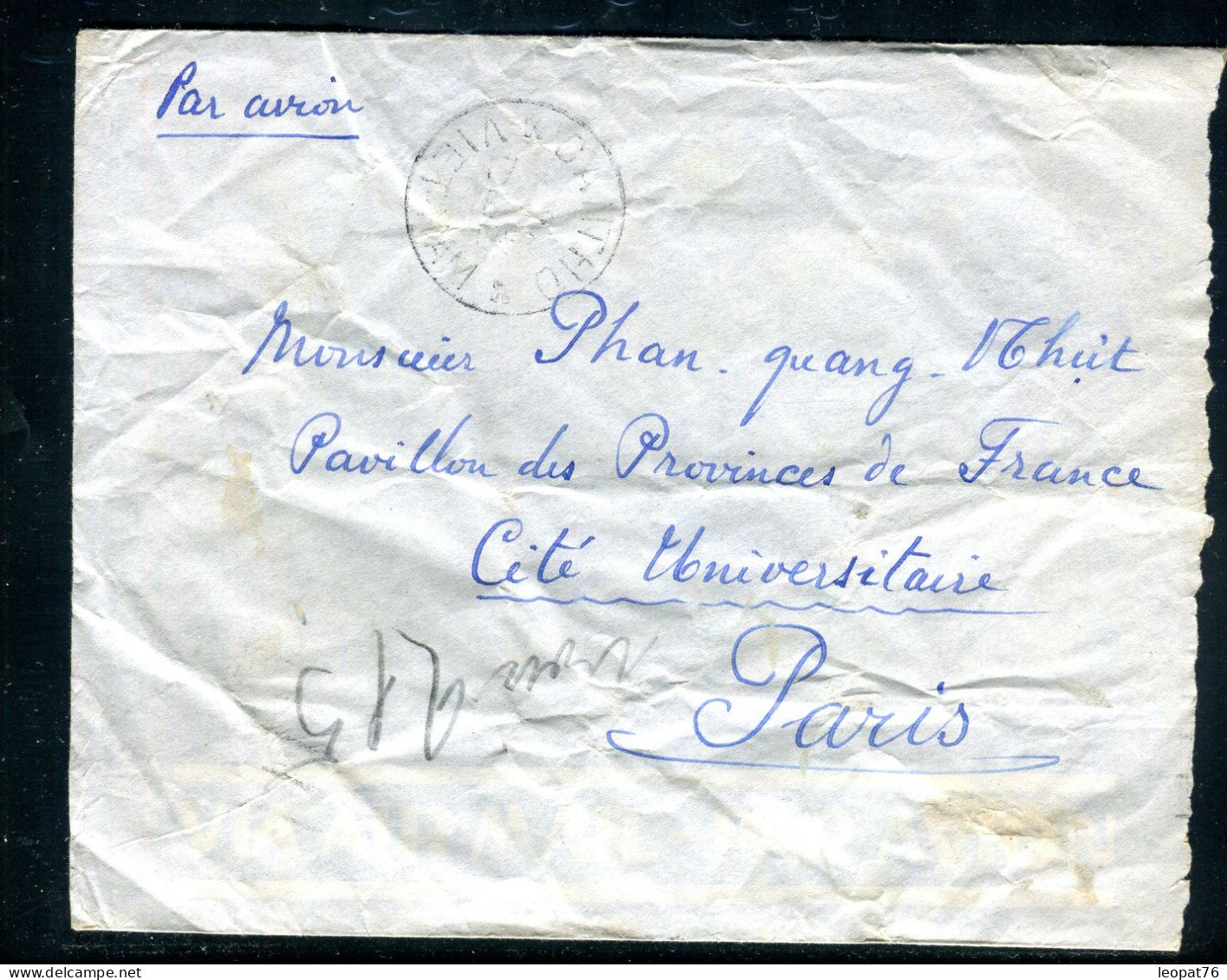 Vietnam - Enveloppe De Cantho Pour Paris Par Avion En 1952, Affranchissement Au Verso  - M 94 - Vietnam