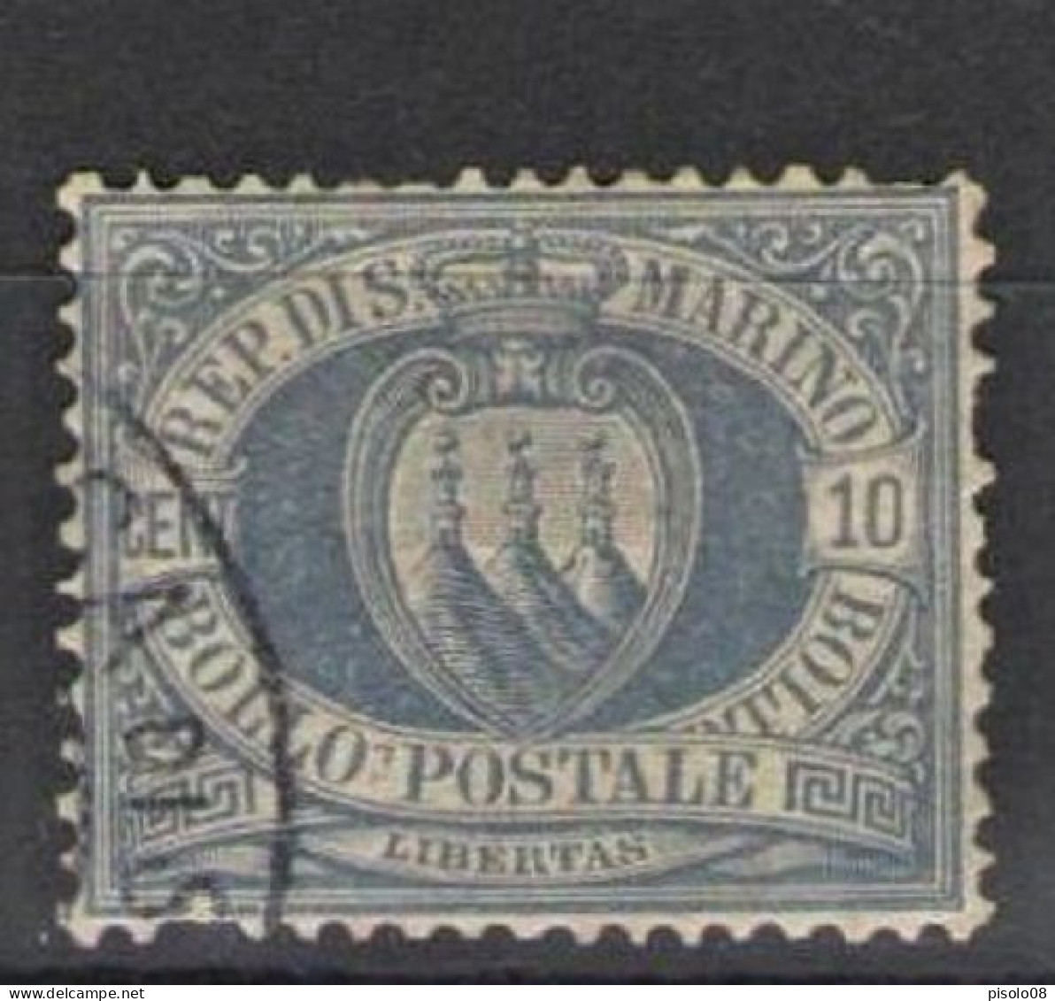 SAN MARINO 1877 CIFRA O STEMMA 10 C. USATO CENTRATO - Gebruikt