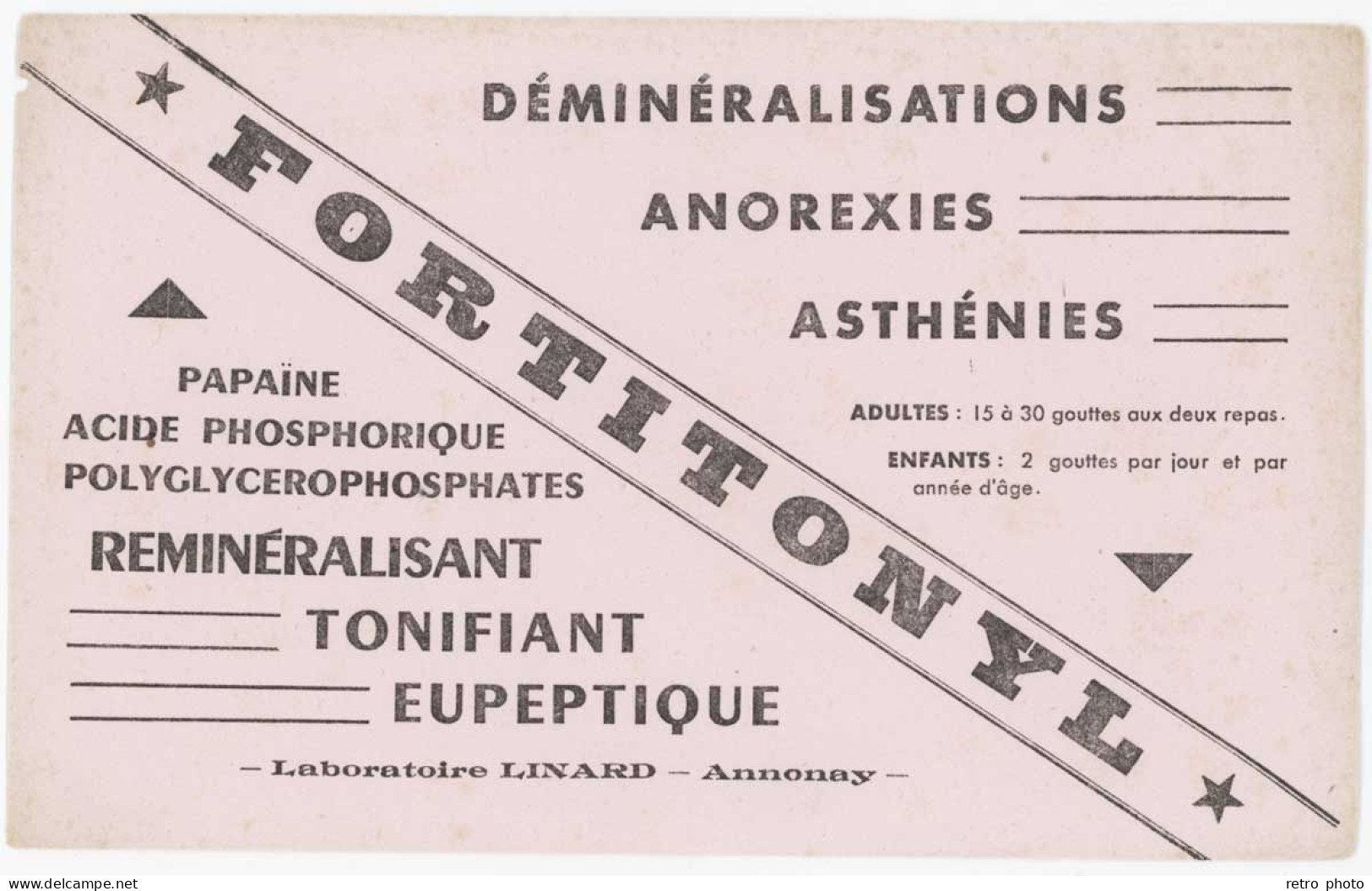 Buvard Fortitonyl - Papaïne, Acide Phosphorique, .., Laboratoire Linard , Annonay Ardèche - F