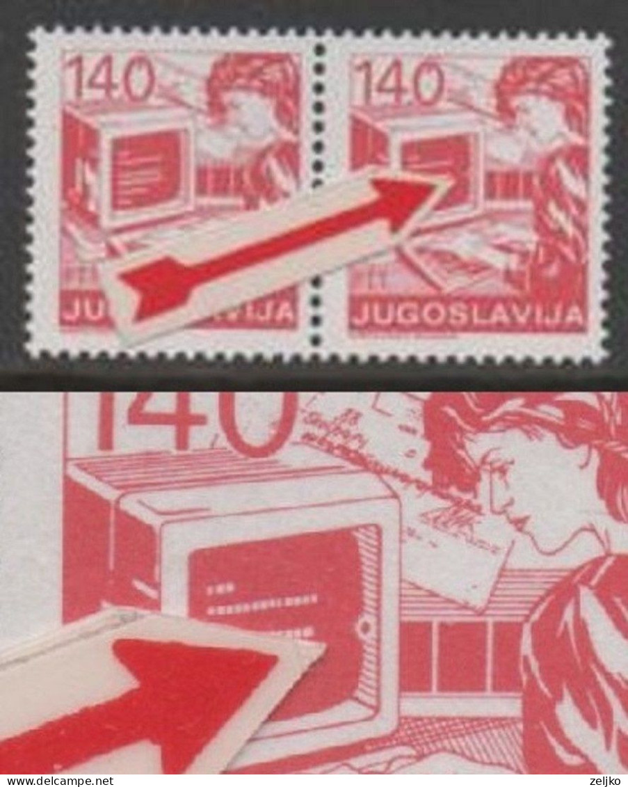 Yugoslavia, Error, MNH, 1987, Michel 2256, Red Spot On The Edge Of The Screen - Geschnittene, Druckproben Und Abarten