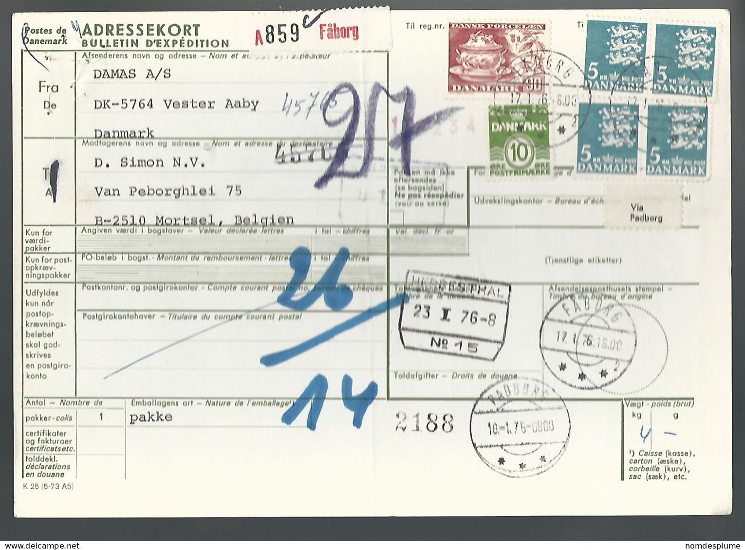 58441) Denmark Addressekort Bulletin D'Expedition 1976 Postmark Cancel - Briefe U. Dokumente