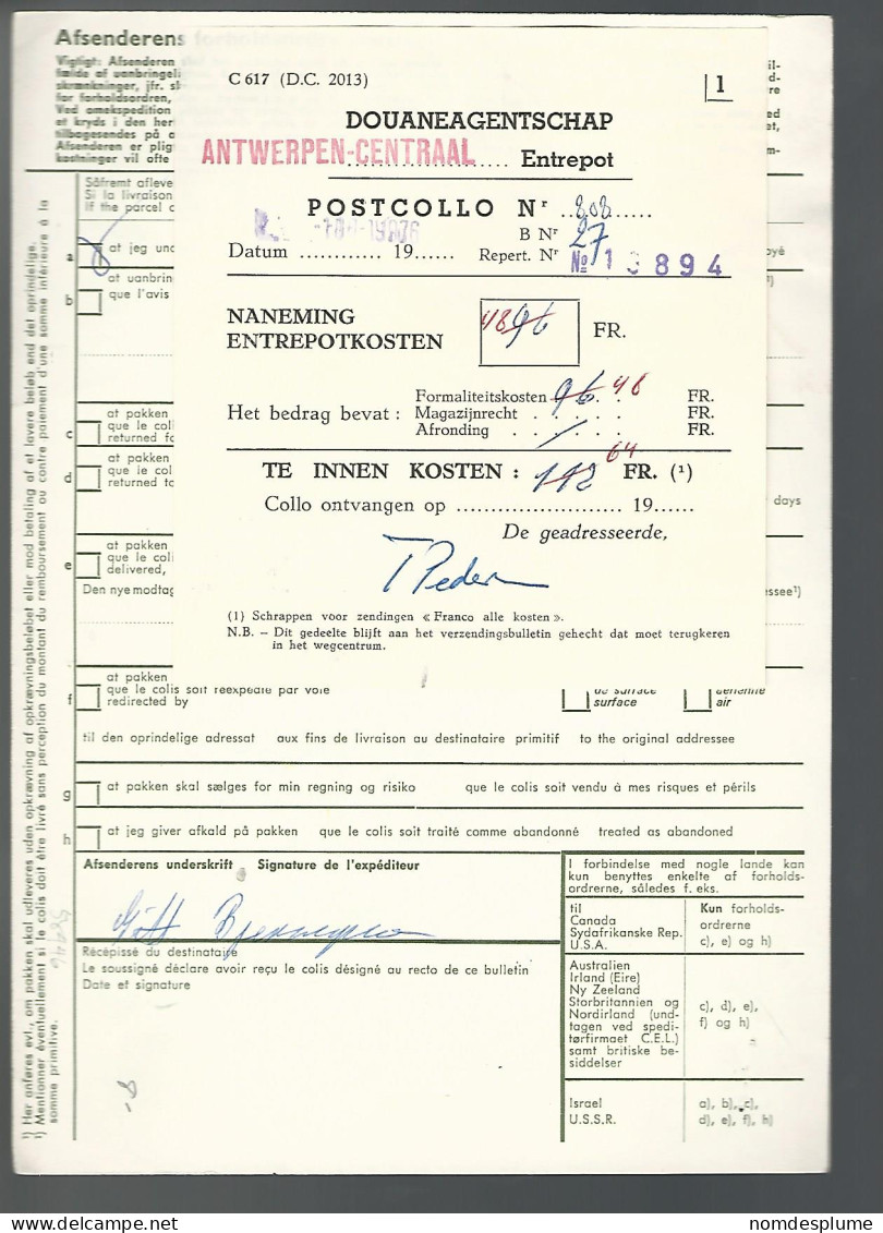 58446) Denmark Addressekort Bulletin D'Expedition 1976 Postmark Cancel Air Mail - Lettres & Documents