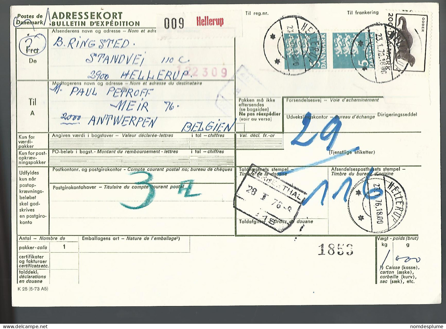 58443) Denmark Addressekort Bulletin D'Expedition 1976 Postmark Cancel - Briefe U. Dokumente