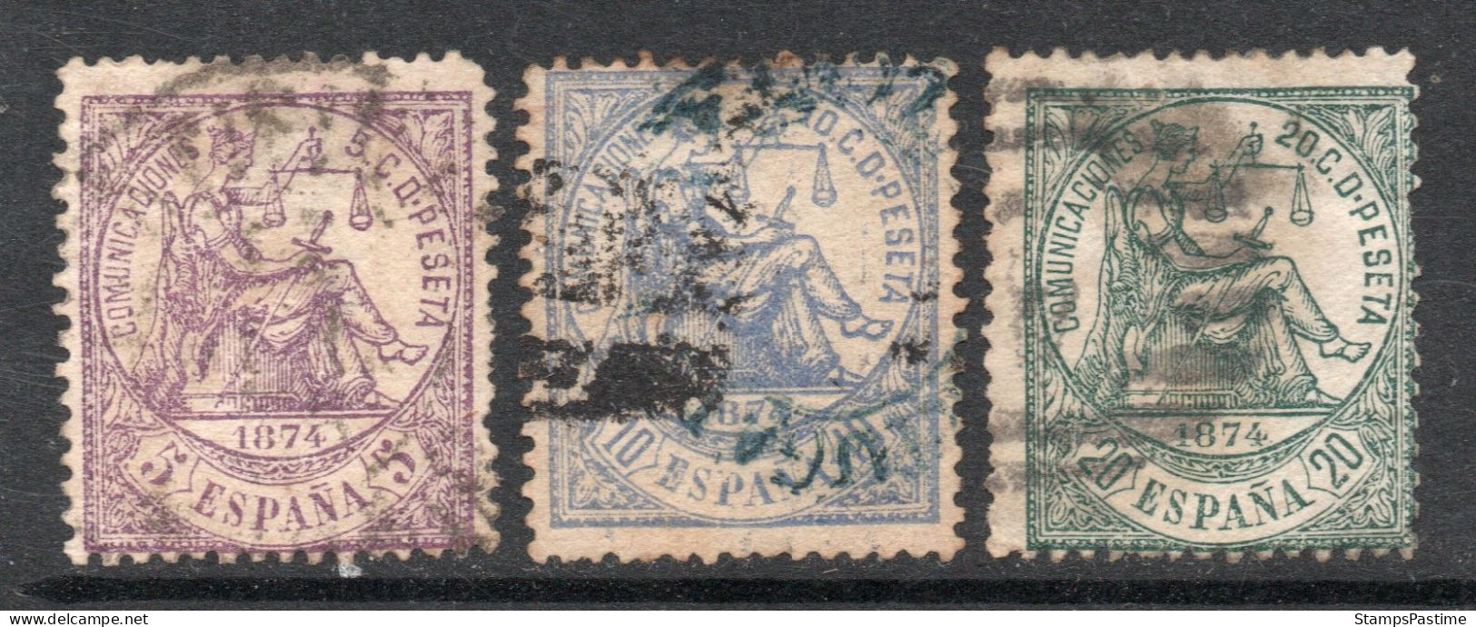 ESPAÑA – SPAIN Serie X 3 Usados Sellos ALEGORÍA DE LA JUSTICIA Año 1874 – Valorizada En Catálogo € 58,70 - Used Stamps
