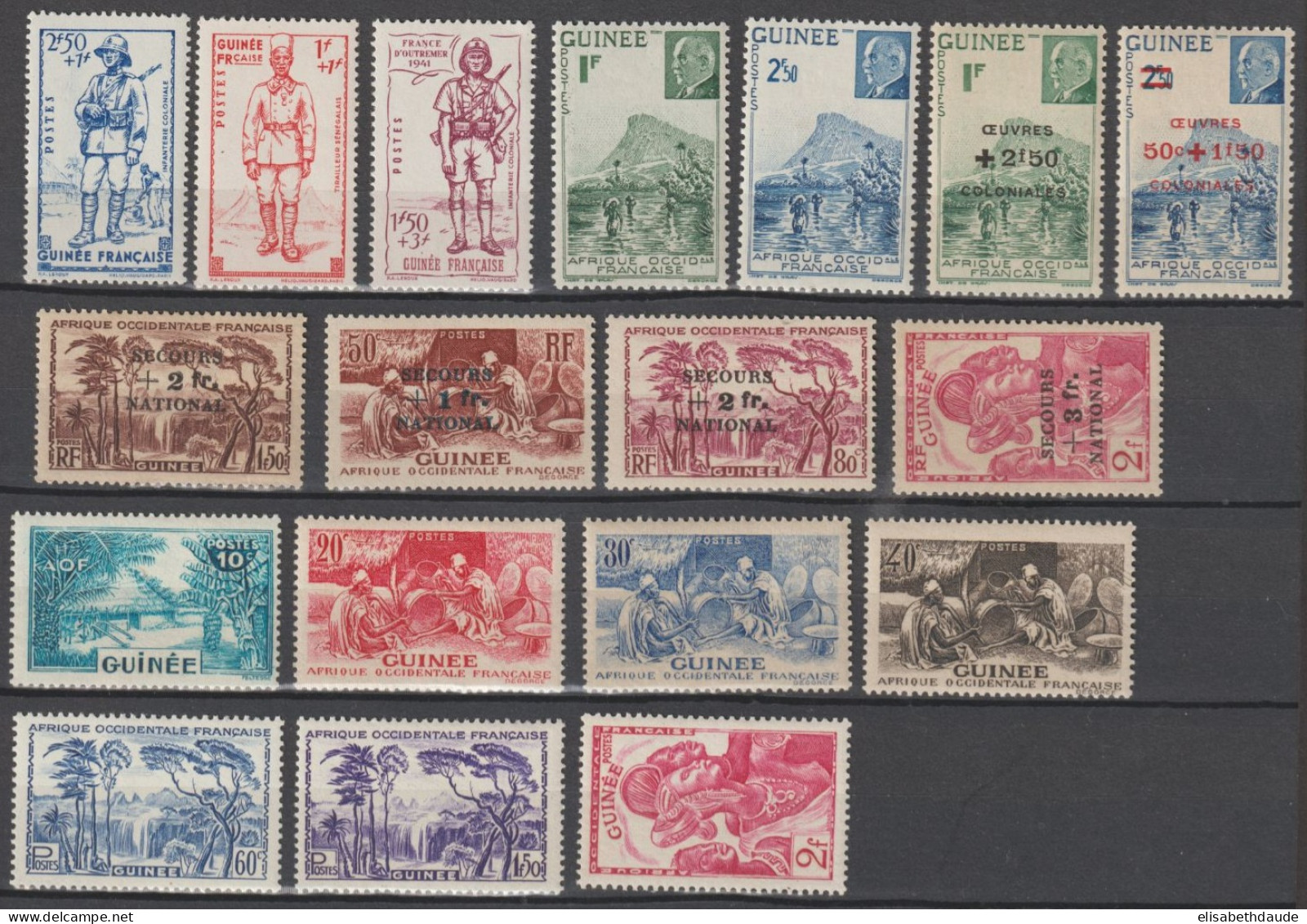 GUINEE - 1941/1944 - ANNEES COMPLETES YVERT N°169/186 ** MNH (SERIE 172/175 * MLH) - COTE = 59.25 EUR - Ungebraucht