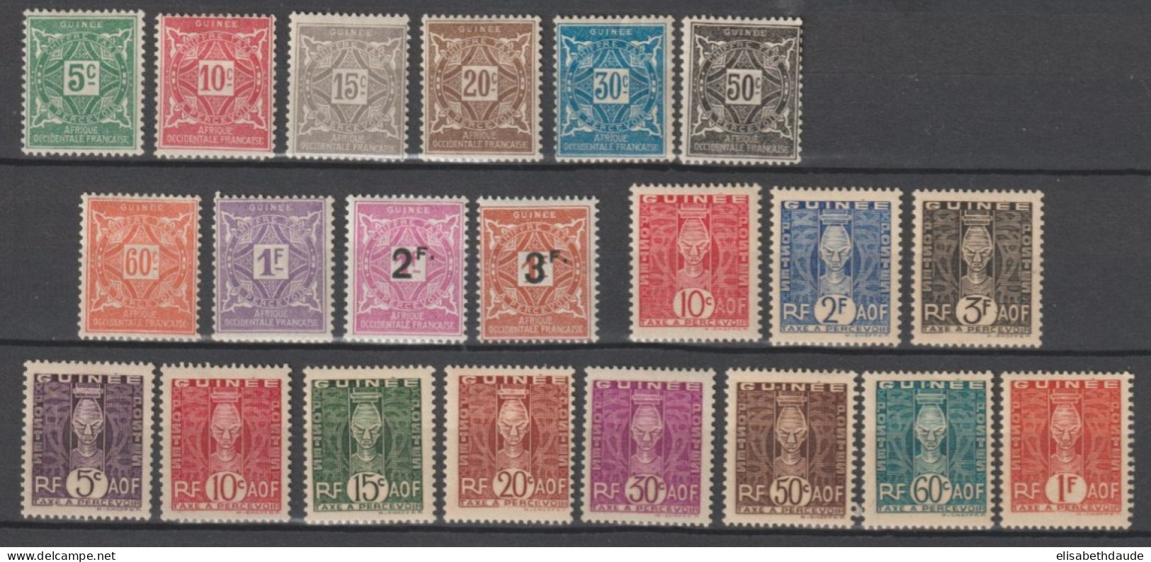 GUINEE - 1914/1944 - SERIES TAXE COMPLETES YVERT N°16/36 * MH - COTE = 40 EUR - Unused Stamps