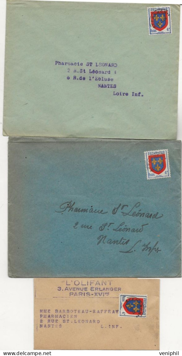 3 LETTRES AFFRANCHIES TIMBRES PEOBLITERES N° 105 - ANNEE 1949 - - 1953-1960