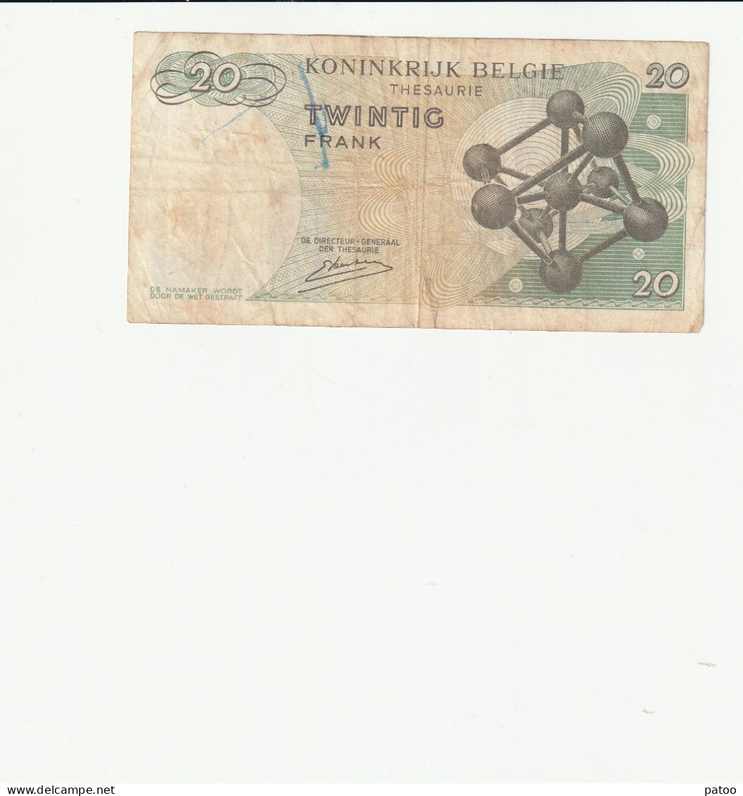 1  BILLET  BELGIQUE  20  FRANCS  15/06/64 .  VENDU EN L'ETAT - 20 Francs