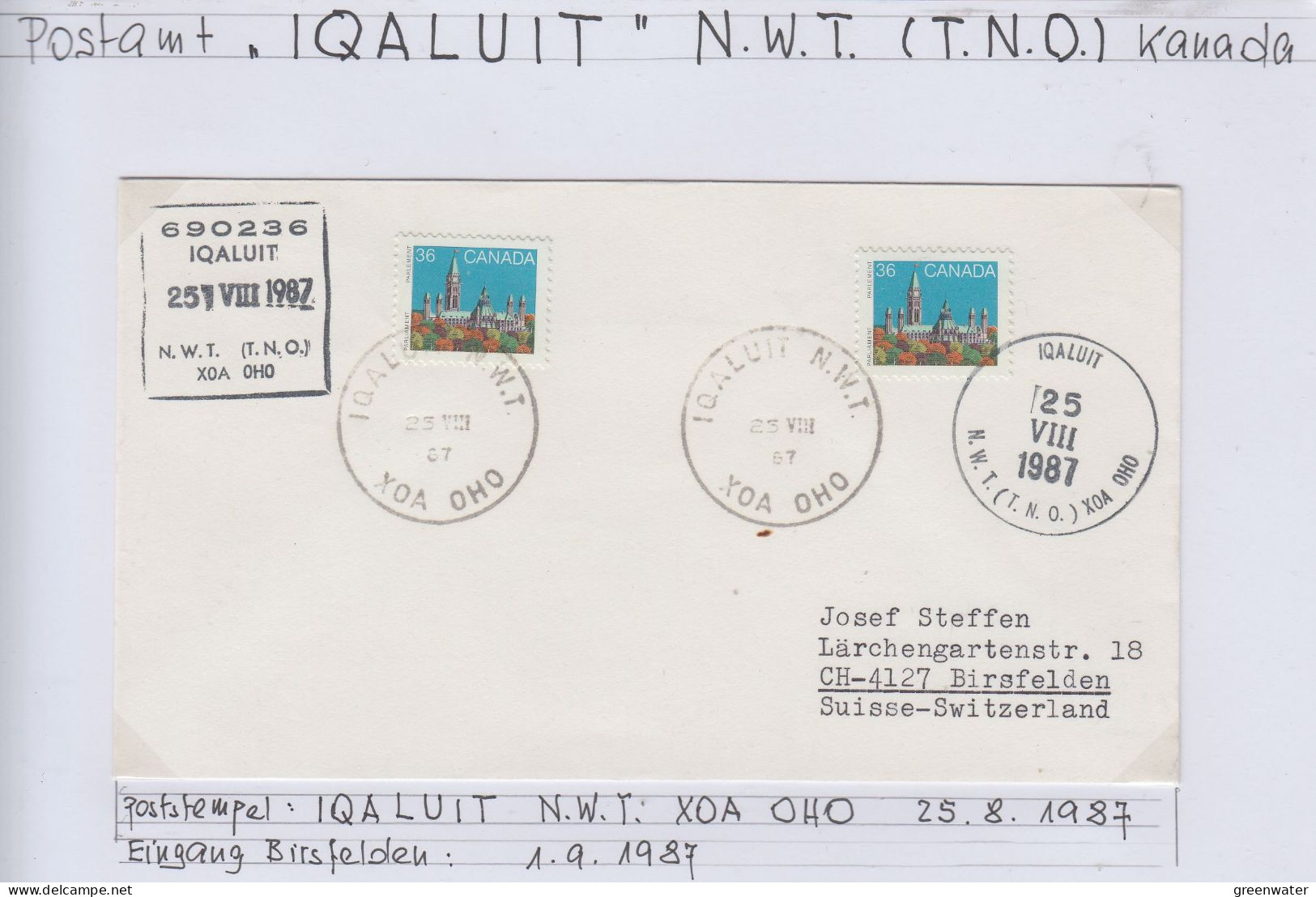 Canada Iqaluit Ca Iqaluit 25.8.1987  (BS181) - Forschungsstationen & Arctic Driftstationen