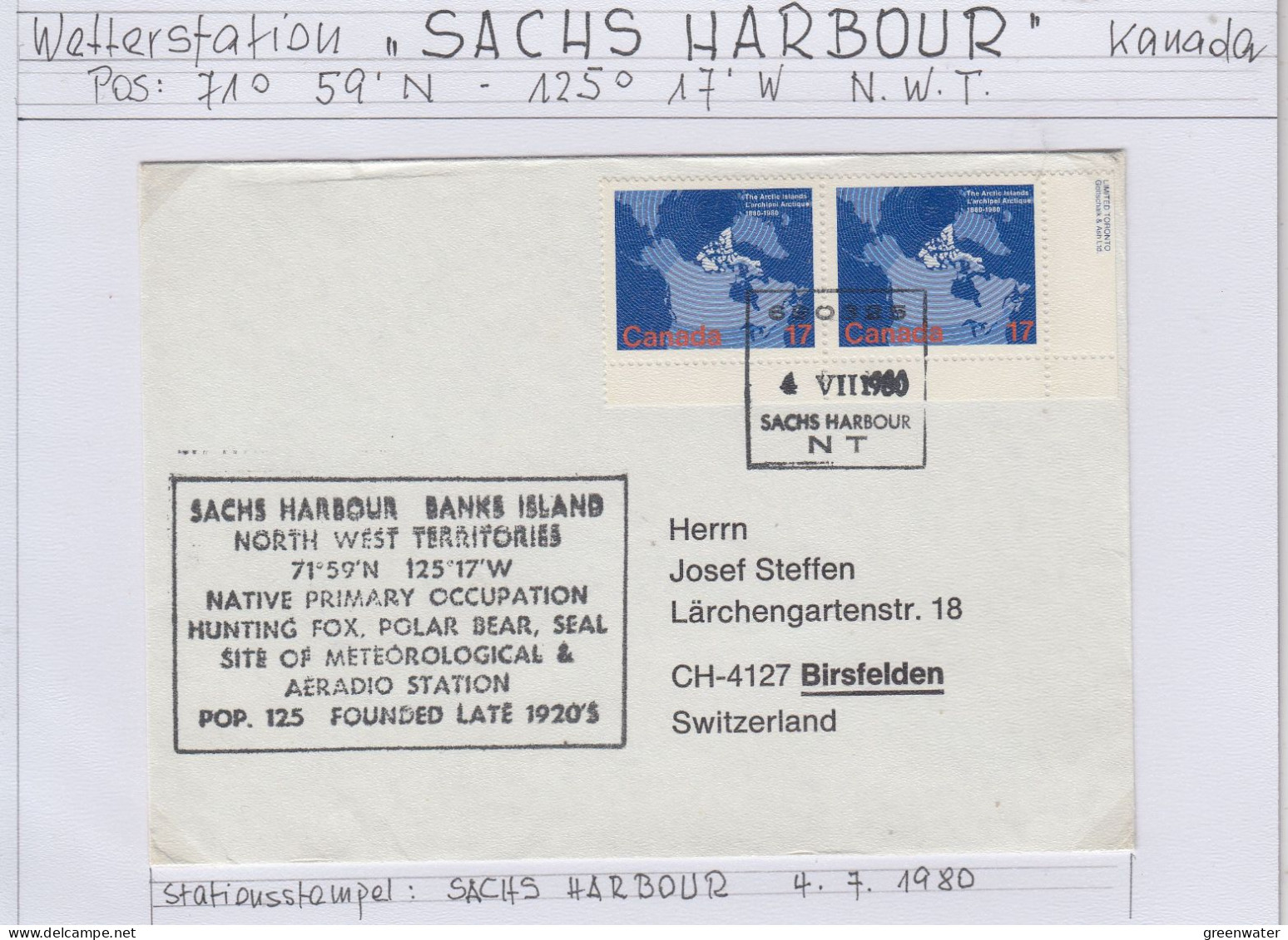 Canada Sachs Harbour Banks Islands  Ca Sachs Harbour 4.7.1980  (BS182) - Scientific Stations & Arctic Drifting Stations