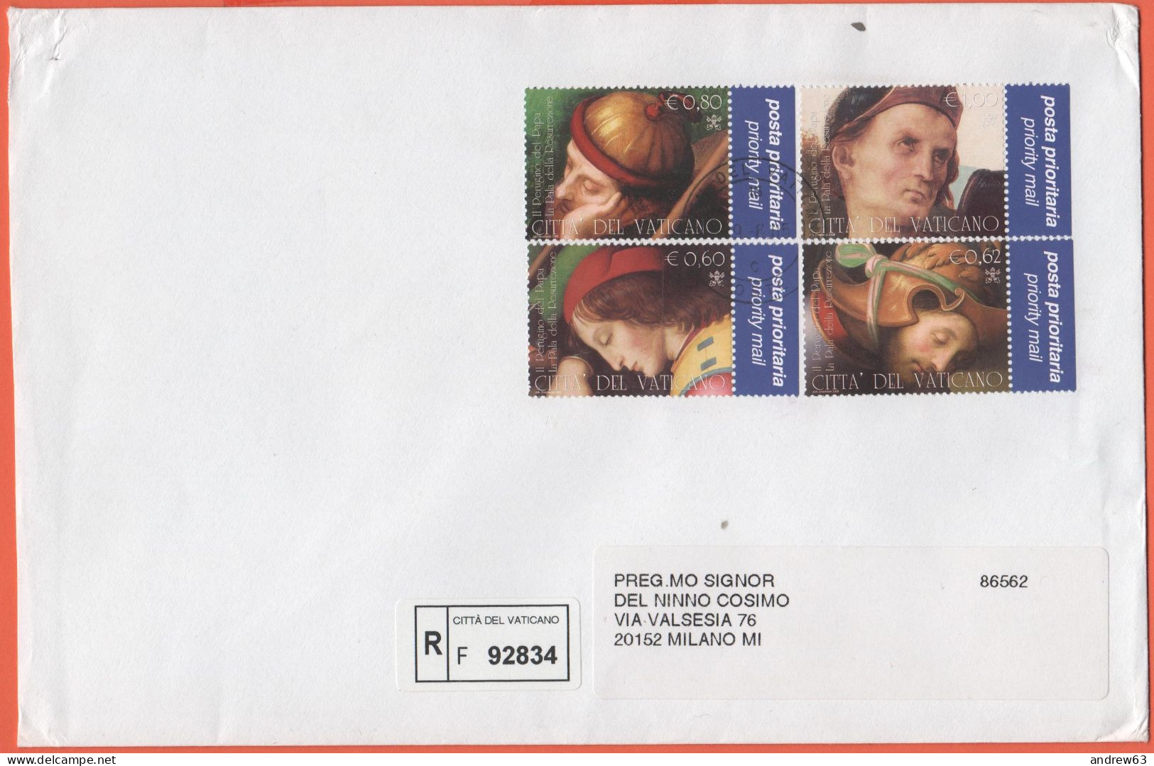 VATICANO - VATICAN - 2005 - 0,60 + 0,62 + 0,80 + 1,00€ Il Perugino Del Papa (Serie Completa) - Raccomandata - Viaggiata - Storia Postale