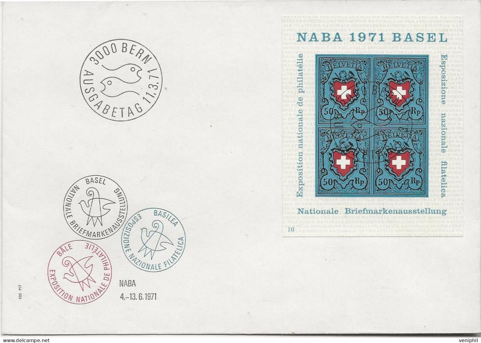 SUISSE -  BLOC FEUILLET N° 21  NABA SUR LETTRE -ANNEE 1971 - Blocks & Kleinbögen