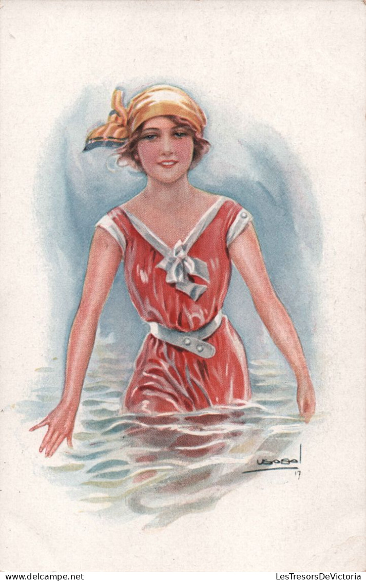 ILLUSTRATEUR - Usabal - Femme En Combinaison De Bain Dans L'eau - Carte Postale Ancienne - Usabal