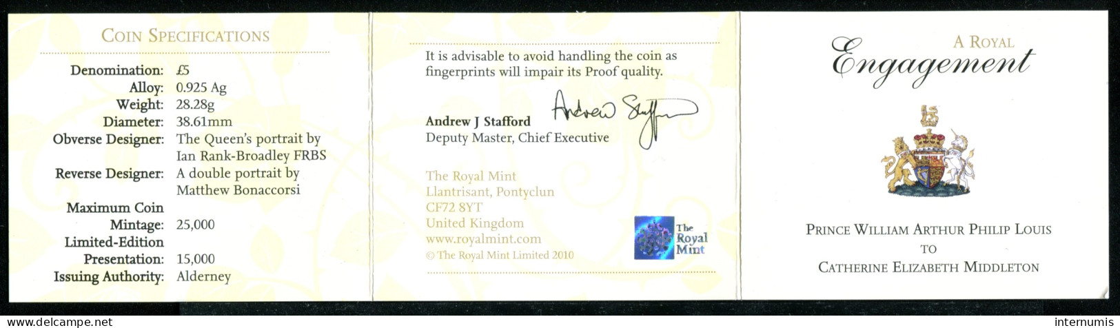 Angleterre / UK, Fiançailles Royales / A Royal Engagement (Kate & William), 5 Pounds, 2010, Argent (Silver), FDC (Proof)
