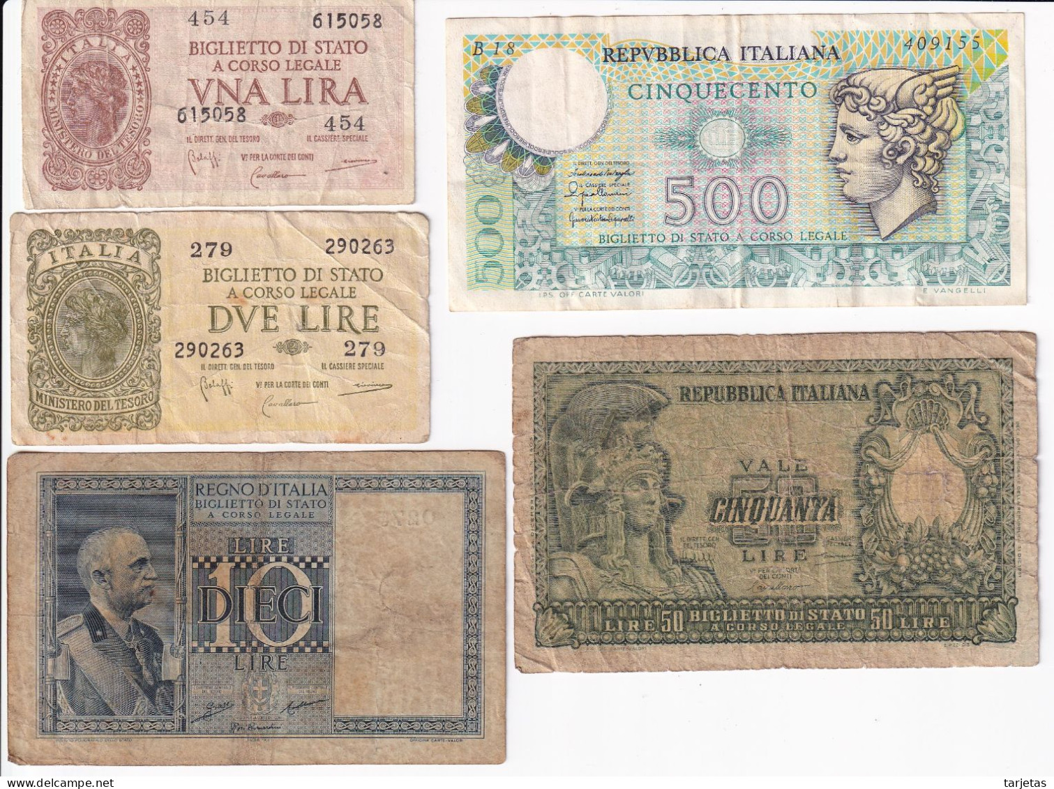 LOTE DE 5 BILLETES DIFERENTES DE ITALIA AÑOS 1935 A 1976  (BANKNOTE) - [ 9] Sammlungen