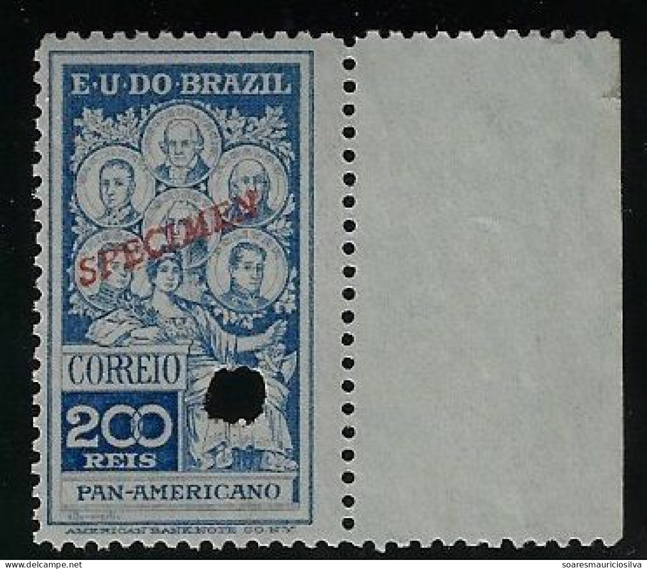 Brazil 1909 RHM-C-9 Panamerican Stamp Hole &overprint Specimen Bonifácio San Martin Hidalgo Washington O'Higgins Bolivar - Ungebraucht