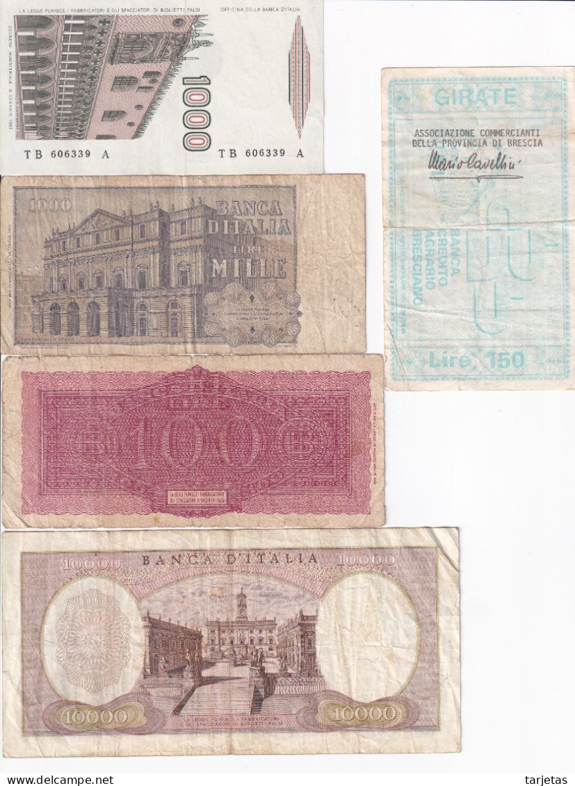 LOTE DE 5 BILLETES DIFERENTES DE ITALIA DE LOS AÑOS 1944 A 1982  (BANKNOTE) - [ 9] Colecciones