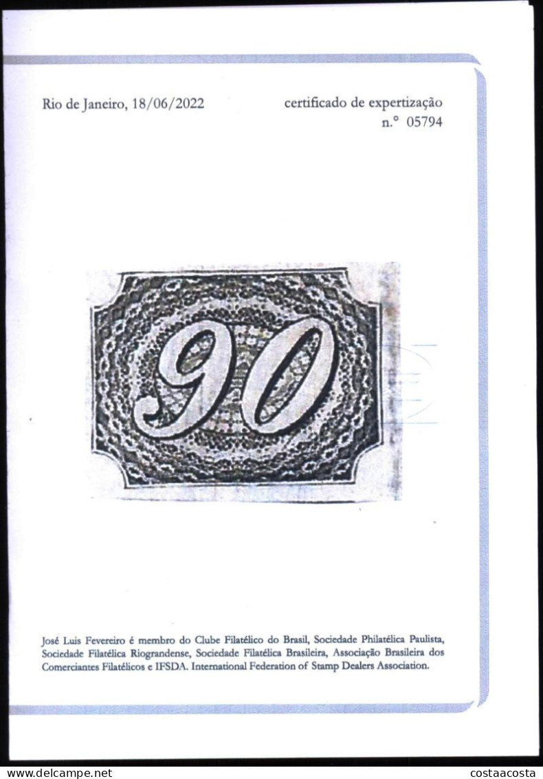 Stamp Brazil - Impere 1844 Scott #10 90 Reis - RHM 7 - Nuovi
